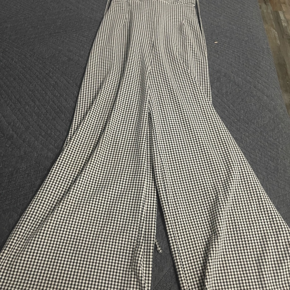 Chic Black and White Checkered romper with built in pants and tie up back